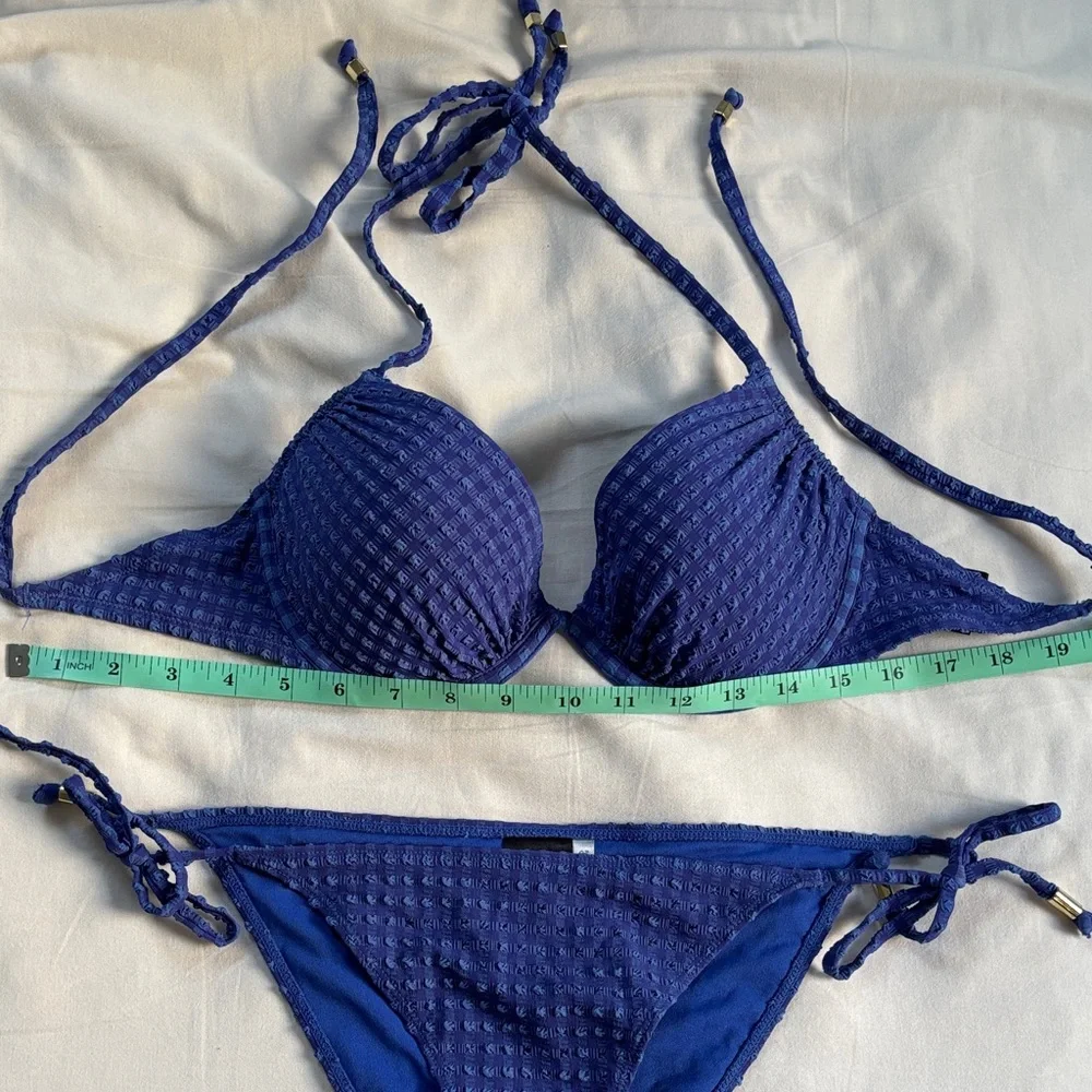 Blue Textured String Bikini Set - Picture 11 of 11